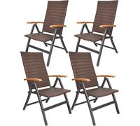 BRUBAKER Set de 4 chaises de jardin en poly rotin Modena - dossier haut en métal et poly rotin pliable - dossier réglable en 7 positions - chaise pliante résistante aux intempéries - marron gris