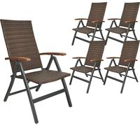 Brubaker Set de 5 Chaises de jardin en poly rotin Modena - Chaise à dossier haut en métal et poly rotin pliable - Dossier réglable en 7 positions - Chaise pliante résistante aux intempéries - Marron G