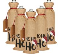 BRUBAKER Set de 5 sacs à vin pour Noël - HOHOHO avec bonnet de Noël - 36 cm x 17 cm Sac à vin pour vin, mousseux, champagne Sac en jute , 5 pièces