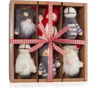 BRUBAKER Set de 6 figurines de Noël en bois et en tricot - Pendentifs d'arbre Rennes Lutins Enfants d'hiver - Grands pendentifs de Noël - 9-10 cm Décorations d'arbre Lutins de Noël en boîte cadeau