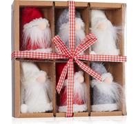 BRUBAKER Set de 6 nains de Noël en bois et tricot - Pendentif d'arbre Père Noël Lutins - Pendentif de Noël Grand Gnome - 9 cm Décorations d'arbre Lutins de Noël en boîte cadeau