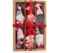 BRUBAKER Set de 6 pendentifs de décoration coeur nains en bois et tricot - Pendentif arbre Noël lutins - Pendentif cadeau Saint-Valentin rose rouge - Décoration arbre ou coeur en boîte cadeau