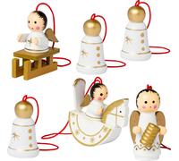 BRUBAKER Set de 6 pendentifs pour l'arbre de Noël Anges et cloches de Noël - Décorations naturelles en bois peintes à la main pour l'arbre de Noël - Design exclusif Germany