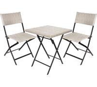 BRUBAKER Set de Balcon Lugano avec Table et 2 Chaises - Imperméable Pliable et Peu Encombrant - Set de Meubles de Balcon en Poly Rotin - Ensemble de Sièges pour Balcon Terrasse Jardin - Gris Beige