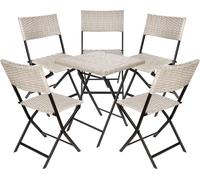 BRUBAKER Set de balcon Lugano - Résistant aux intempéries pliable et peu encombrant - Set de meubles de balcon en poly rotin - Ensemble de table et 5 chaises pour balcon