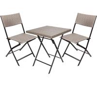BRUBAKER Set de Balcon Toskana avec Table et 2 Chaises - Imperméable Pliable et Peu Encombrant - Set de Meubles de Balcon en Poly Rotin - Ensemble de Sièges pour Balcon Terrasse Jardin - Gris Brun