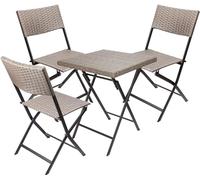 BRUBAKER Set de Balcon Toskana avec Table et 3 Chaises - Imperméable Pliable et Peu Encombrant - Set de Meubles de Balcon en Poly Rotin - Ensemble de Sièges pour Balcon Terrasse Jardin - Gris Brun