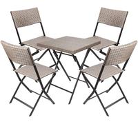 BRUBAKER Set de Balcon Toskana avec Table et 4 Chaises - Imperméable Pliable et Peu Encombrant - Set de Meubles de Balcon en Poly Rotin - Ensemble de Sièges pour Balcon Terrasse Jardin - Gris Brun
