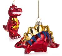 BRUBAKER Set de boules de Noël Dinosaure Rouge - Boules de Noël T-Rex et Stegosaurus peintes à la main - Décorations de Noël en verre soufflé à la bouche - Décorations de Noël Dino Drôle - Pendentif d