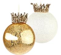 BRUBAKER Set de boules de Noël "King" - 2 boules d'arbre premium en verre - or et paillettes avec couronnes - 12 cm Décoration d'arbre de Noël roi