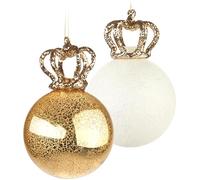 BRUBAKER Set de Boules de Noël Queen - 2 Boules de Noël Premium en Verre - Or et Paillettes avec Couronnes - 15 cm Décorations de Noël Roi - Décorées à la Main - Décoration de Noël Pendentif