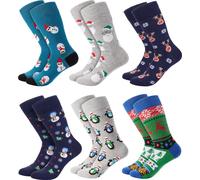 BRUBAKER Set de chaussettes de Noël - Chaussettes amusantes de Noël - Chaussettes en coton à motifs colorés - Set de chaussettes Crew pour Noël - One Size - 6 paires