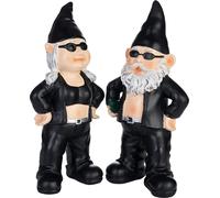 BRUBAKER Set de Nains de Jardin Biker Homme et Femme Noir - Nains Rocker avec Lunettes de Soleil - 23 cm Figure de Jardin