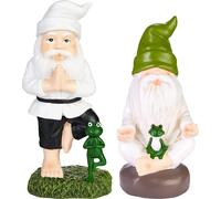 BRUBAKER Set de nains de jardin Yoga Arbre et Assis en tailleur - Nains avec Grenouille - Figure de jardin Zen Sport Figure Décoration Résistant aux intempéries pour jardin Camping - Décoration de jar