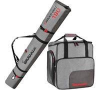 BRUBAKER Set de Ski 'Carver Performance' - Housse à Skis et Sac à Chaussures de Ski pour 1 Paire de Skis + bâtons + Chaussures + Casque - 190 cm - Noir/Gris chiné