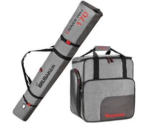 BRUBAKER Set de Ski 'Carver Performance' - Housse à Skis et Sac à Chaussures de Ski pour 1 Paire de Skis + bâtons + Chaussures + Casque - 170 cm - Noir/Gris chiné