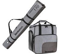 BRUBAKER - Set de Ski 'Carver Performance' - Housse à Skis & Sac à Chaussures de Ski - pour 1 Paire de Skis + Bâtons + Chaussures + Casque - Gris chiné/Noir