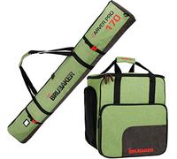 BRUBAKER - Set de Ski 'Carver Performance' - Housse à Skis & Sac à Chaussures de Ski - pour 1 Paire de Skis + Bâtons + Chaussures + Casque - Vert chiné/Noir