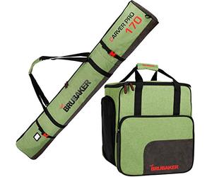 BRUBAKER - Set de Ski 'Carver Performance' - Housse à Skis & Sac à Chaussures de Ski - pour 1 Paire de Skis + Bâtons + Chaussures + Casque - Vert chiné/Noir