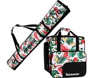 BRUBAKER - Set de Ski 'CarverSpotlight' - Housse à Skis & Sac à Chaussures de Ski - pour 1 Paire de Skis + Bâtons + Chaussures + Casque - 170 cm - Flamants
