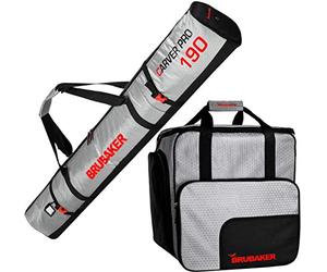 BRUBAKER - Set de Ski 'CarverTec Pro' - Housse à Skis & Sac à Chaussures de Ski - 190 cm - Argenté/Rouge