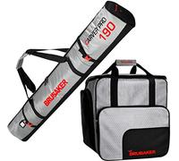 BRUBAKER - Set de Ski 'CarverTec Pro' - Housse à Skis & Sac à Chaussures de Ski - pour 1 Paire de Skis + Bâtons + Chaussures + Casque - Argenté/Rouge
