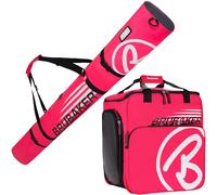 BRUBAKER Set de Ski ‘Champion’ - Série limitée - Housse à Skis et Sac à Chaussures de Ski pour 1 Paire de Skis + Bâtons + Chaussures + Casque - 190 cm - Fuchsia Fluo Blanc