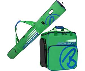 BRUBAKER Set de Ski ‘Champion’ - Série limitée - Housse à Skis et Sac à Chaussures de Ski pour 1 Paire de Skis + Bâtons + Chaussures + Casque - 170 cm - Vert Bleu