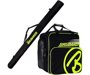 BRUBAKER - Set de Ski 'XC Touring Champion' - Housse à Skis de Fond & Sac à Chaussures de Ski - pour 1 Paire de Skis + Bâtons + Chaussures + Casque - Noir/Jaune Fluo
