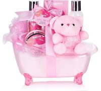 BRUBAKER Set de soin pour bébé 7 pièces - Set de bienvenue pour fille - Set cadeau pour bébé avec baignoire et ours en peluche - Rose