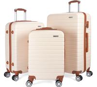 BRUBAKER Set de valises Paris - 3 pcs. Set de valises rigides avec bagage à main - Trolleys avec serrure à combinaison et 4 roues, crème blanc et marron clair