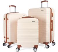 BRUBAKER Set de Valises Paris - 3 Valises Rigides avec Bagage à Main - Valise Trolleys avec Serrure à Numéro, 4 Roues et Poignées Confortables (M, L, XL - Crème Blanc et Marron Clair)