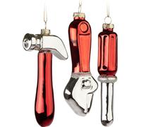 BRUBAKER Set d'outils - Set de 3 boules de Noël - Tournevis, marteau et clé à molette - 12 cm Outils Boules de Noël