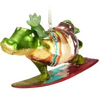 BRUBAKER Surfing Crocodile - Boule de Noël en Verre Soufflée à la Bouche et Peinte à la Main - Croco Surfeur Humoristique à Suspendre sur Le Sapin - Figurine Décorative Amusante 13 cm