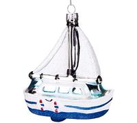 BRUBAKER - Suspension pour Sapin de Noël - Bateau à Voiles/Voilier Blanc - Boule en Verre Soufflé - Peinte à la Main - Drôle & Originale - Décoration Arbre de Noël - 12,2 cm