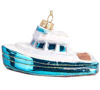 BRUBAKER - Suspension pour Sapin de Noël - Bateau Bleu - Boule en Verre Soufflé - Peinte à la Main - Drôle & Originale - Décoration Arbre de Noël - 10,4 cm