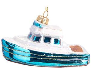 BRUBAKER - Suspension pour Sapin de Noël - Bateau Bleu - Boule en Verre Soufflé - Peinte à la Main - Drôle & Originale - Décoration Arbre de Noël - 10,4 cm