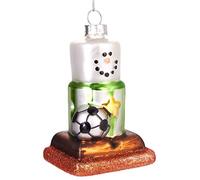BRUBAKER - Suspension pour Sapin de Noël - Bonhomme de Neige au Foot - Boule en Verre Soufflé - Peinte à la Main - Drôle & Originale - Décoration Arbre de Noël - 9 cm