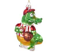 BRUBAKER - Suspension pour Sapin de Noël - Crocodile Base-Ball - Boule en Verre Soufflé - Peinte à la Main - Drôle & Originale - Décoration Arbre de Noël - 11,4 cm
