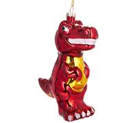 BRUBAKER - Suspension pour Sapin de Noël - Dinosaure/T-Rex Rouge - Boule en Verre Soufflé - Peinte à la Main - Drôle & Originale - Décoration Arbre de Noël - 12,2 cm