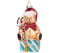 BRUBAKER - Suspension pour Sapin de Noël - Nounours sur Cadeau - Boule en Verre Soufflé - Peinte à la Main - Drôle & Originale - Décoration Arbre de Noël - 12,7 cm