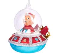 BRUBAKER - Suspension pour Sapin de Noël - Ovni Rouge avec Lutin Extraterrestre - Boule en Verre Soufflé - Peinte à la Main - Drôle & Originale - Décoration Arbre de Noël - 10 cm