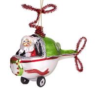 BRUBAKER - Suspension pour Sapin de Noël - Père Noël en Hélicoptère - Boule en Verre Soufflé - Peinte à la Main - Drôle & Originale - Décoration Arbre de Noël - 11 cm