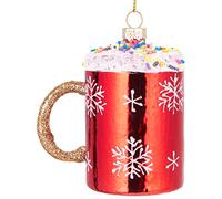 BRUBAKER - Suspension pour Sapin de Noël - Tasse Rouge/Chocolat Chaud - Boule en Verre Soufflé - Peinte à la Main - Drôle & Originale - Décoration Arbre de Noël - 8,9 cm
