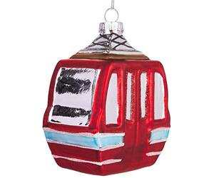 BRUBAKER - Suspension pour Sapin de Noël - Télécabine/Téléphérique Rouge - Boule en Verre Soufflé - Peinte à la Main - Drôle & Originale - Décoration Arbre de Noël - 10,1 cm