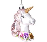 BRUBAKER - Suspension pour Sapin de Noël - Tête de Licorne Blanche - Boule en Verre Soufflé - Peinte à la Main - Drôle & Originale - Décoration Arbre de Noël - 9,5 cm