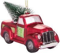 BRUBAKER - Suspension pour Sapin de Noël - Voiture avec Sapin/Pick-up Rouge - Boule en Verre Soufflé - Peinte à la Main - Drôle & Originale - Décoration Arbre de Noël - 14,2 cm