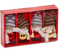 BRUBAKER - Suspensions/Boules pour Sapin de Noël - 4 Pièces - Lutins/Bonhommes tricotés - Figurines en Bois & Crochet - Décoration Arbre de Noël - Hauteur 8 cm