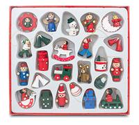 BRUBAKER - Suspensions pour Sapin de Noël - 22 Pièces - Figurines en Bois peintes à la Main - Décoration de Noël Traditionnelle - Hauteur jusqu'à 4 cm