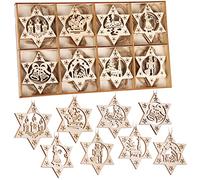 BRUBAKER - Suspensions pour Sapin de Noël - 24 Pièces - Étoiles & Cloches/Bougies/Casse-Noisettes - Ornements en Bois - Décoration Arbre de Noël - Hauteur 6 cm